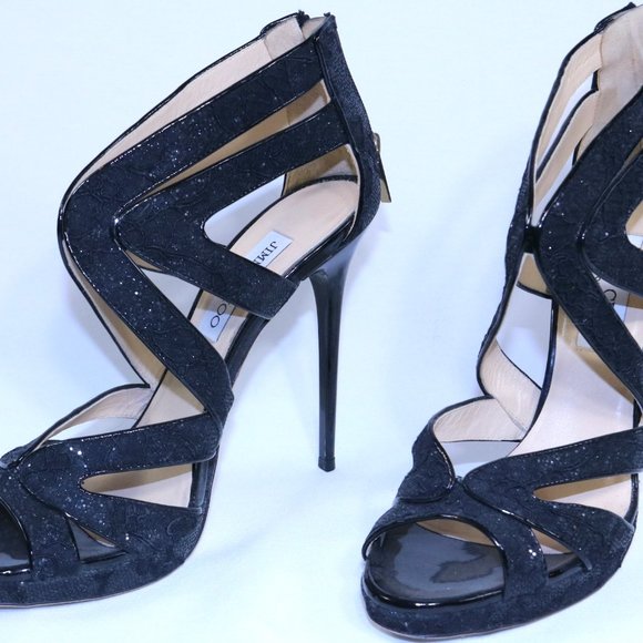 Jimmy Choo Black Sequin Sandals - Picture 2 of 5